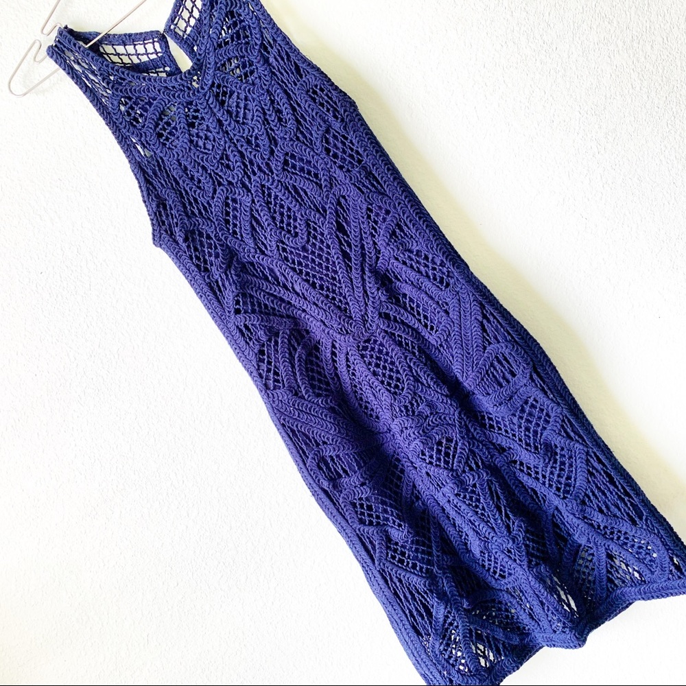 GIANNI BINI crochet navy blue lace mini dress Medium new NWT